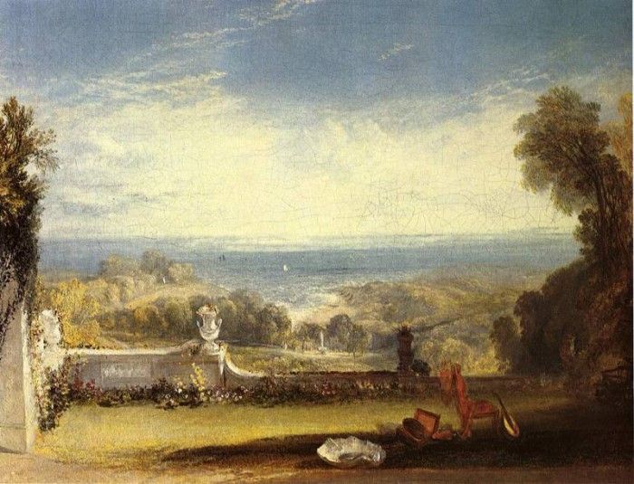 Turner Joseph Mallord William View from the Terrace of a Villa at Niton Isle of Wight from sketches by a lady. ,   