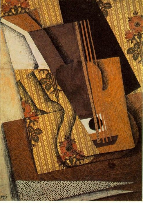 Gris The guitar, 1914, Papier colle, gouache, fusain, and pe. , 