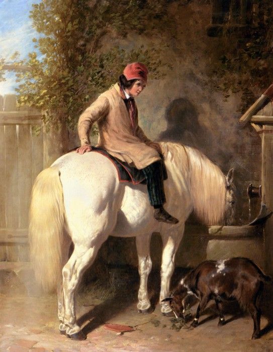 Herring Jnr. John Frederick Refreshment A Boy Watering His Grey Pony. ,  