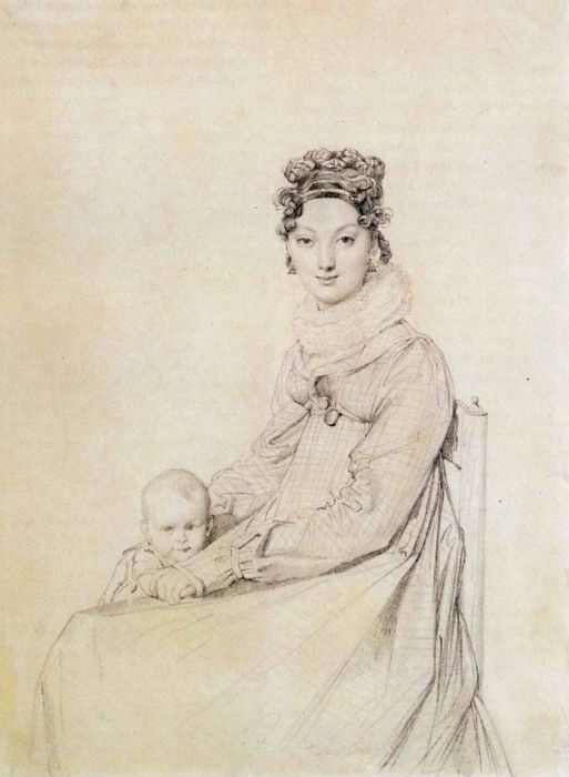 Ingres Madame Alexandre Lethiere born Rosa Meli and her daughter Letizia. ,   