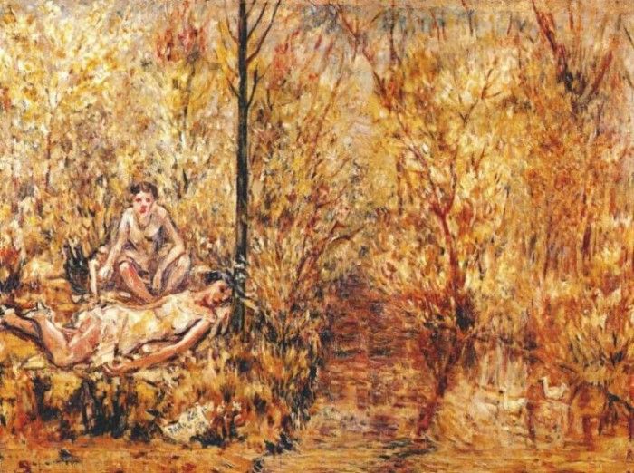 larionov two girls on a bank of a stream 1920s. , 