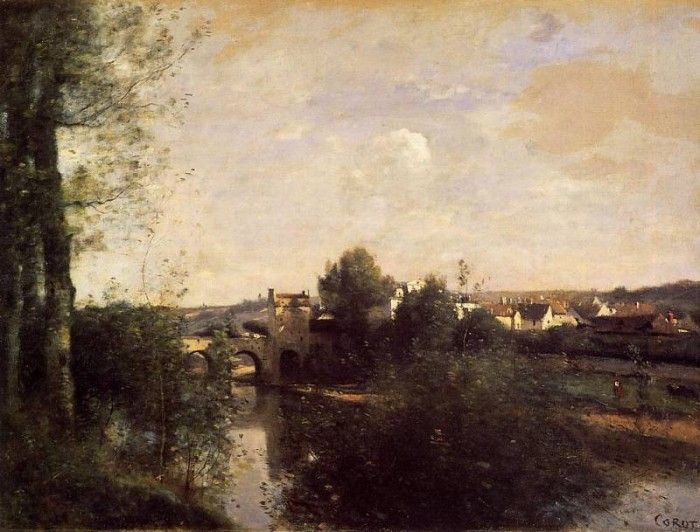 Corot Old Bridge at Limay on the Seine. , --