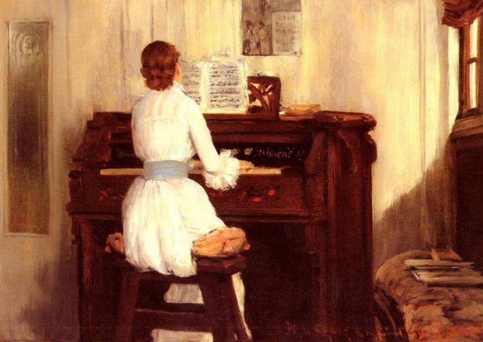 Chase William Merritt Mrs Meigs At The Piano Organ. ,  