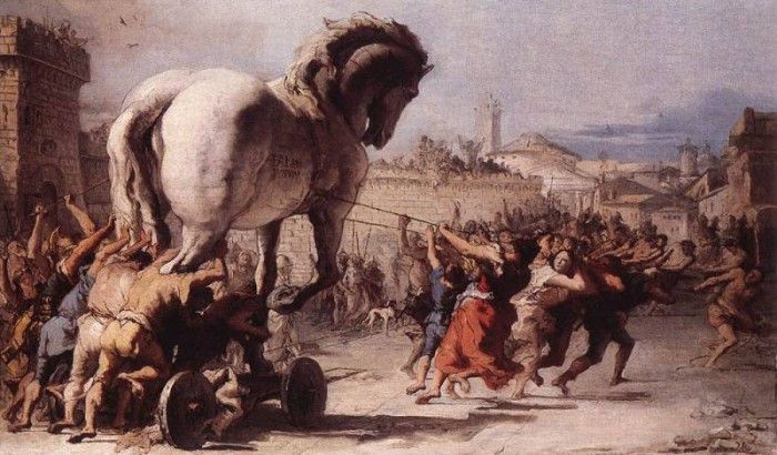 TIEPOLO Giovanni Domenico The Procession Of The Trojan Horse In Troy. ,  