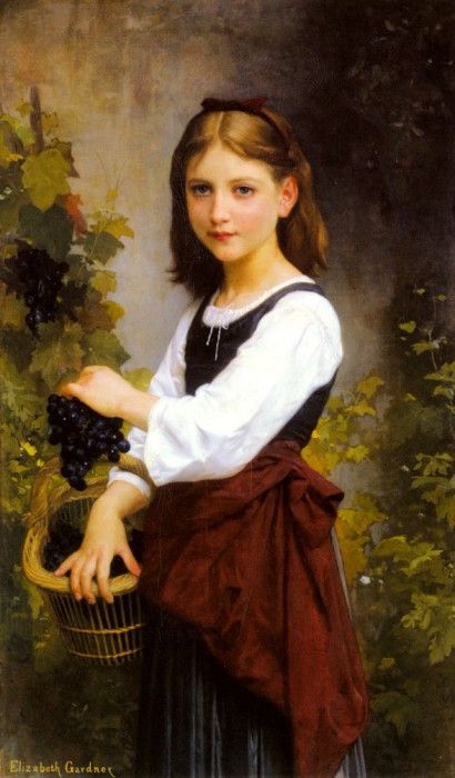Bouguereau Elizabeth Jane Gardner A Young Girl Holding A Basket Of Grapes. ,   