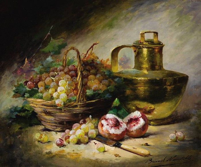 Still Life with Basket of Grapes, Peaches, and a Copper. ,   Brunel