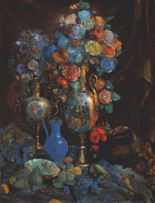 sapunov still life with vase flowers and fruit 1912. 