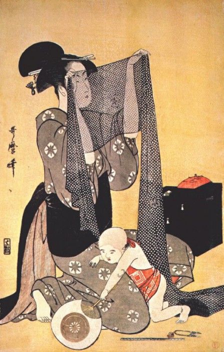 utamaro women making dresses 2-left panel. , 