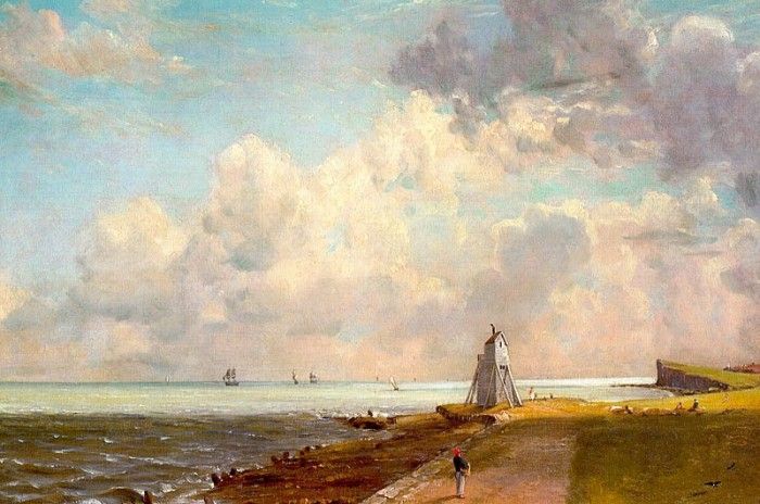 CONSTABLE - HARWICH LIGHTHOUSE, APPROX. 1820, OIL ON CANVAS.  