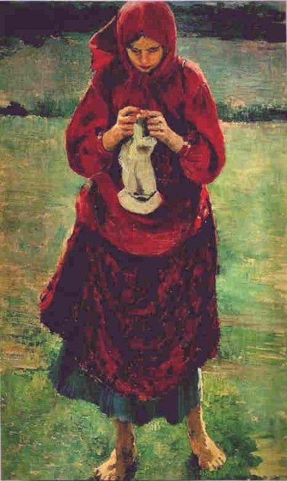 1895 Peasant Girl Knitting a Stocking. , 