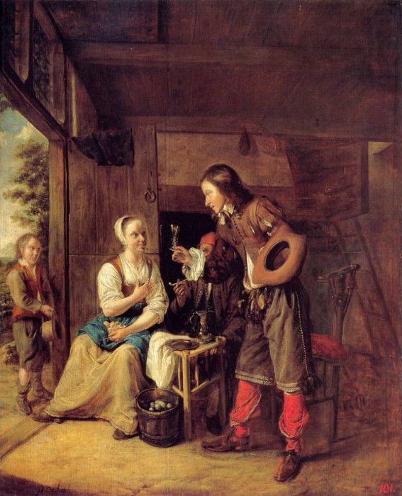 A Man Offering A Glass of Wine to a Woman. Hooch, Pieter De