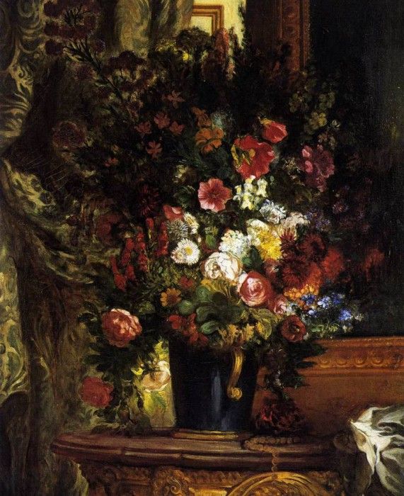 DELACROIX Eugene A Vase of Flowers on a Console. , 