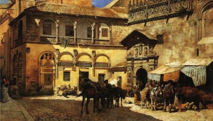 Weeks Edwin Lord Market Square in Front of the Sacristy and Doorway of the Cathedral Granada. ,  