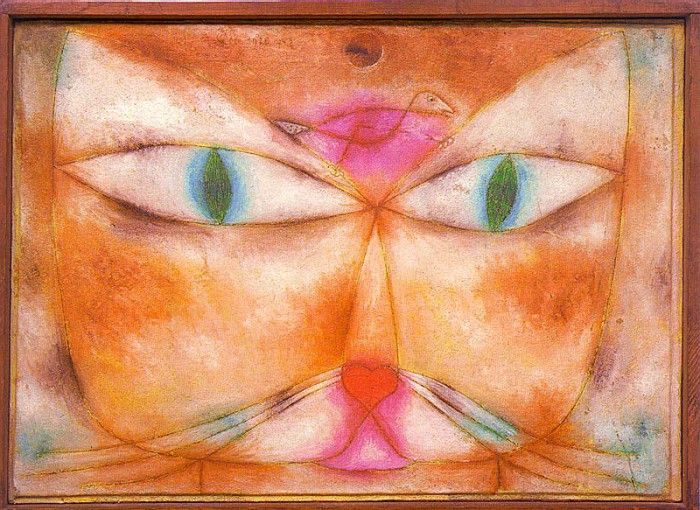 Klee Cat and Bird, 1928, oil and ink on gessoed canvas mount. , 