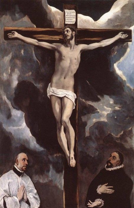El Greco Christ on the Cross Adored by Donors 1585 90. , -