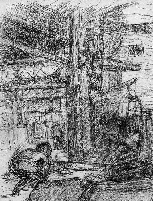 Israels Isaac Scne with glass blowers in the Borinage Sun. Israels, 