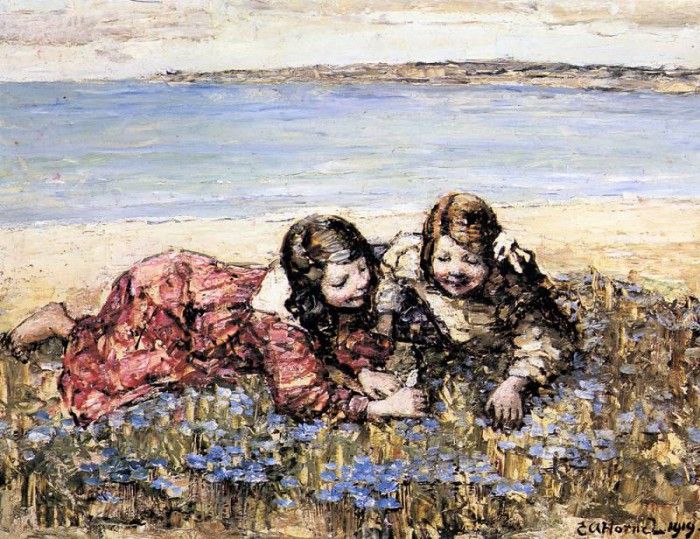 Hornel Edward Atkinson Gathering Flowers By The Seashore. Hornel, 