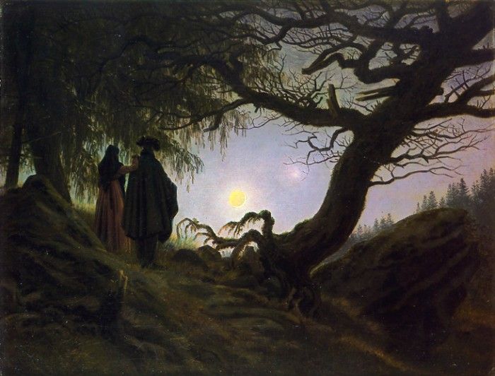 Man and woman contemplating the moon CDF. ,  