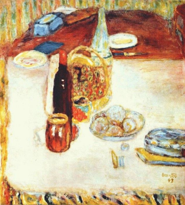 bonnard still life with bottle of red wine 1942.  