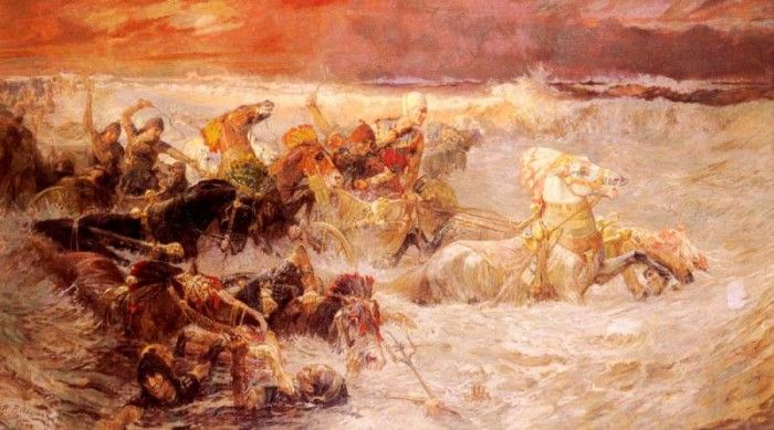 Bridgman Frederick Arthur Pharaoh s Army Engulfed By The Red Sea. ,  