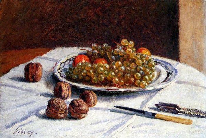 Sisley Alfred Grapes And Walnuts On A Table. , 