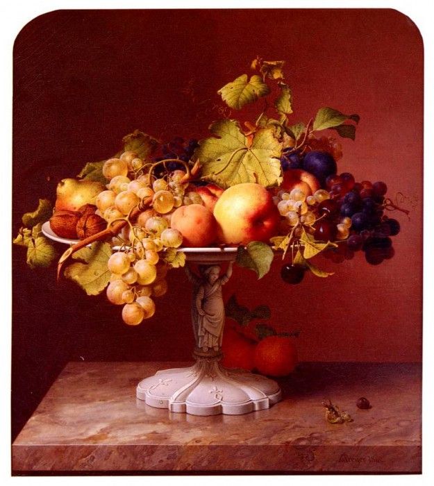 Preyer Johann Wilhelm A Still Life With A Bowl Of Fruit On A Marble Table. ,  