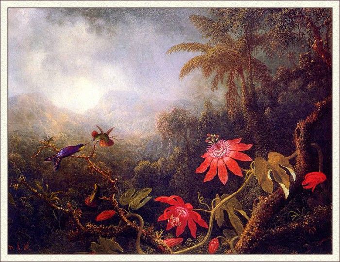 bs-ahp- Martin Johnson Heade- Passion Flowers With Three Hummingbird. ,  