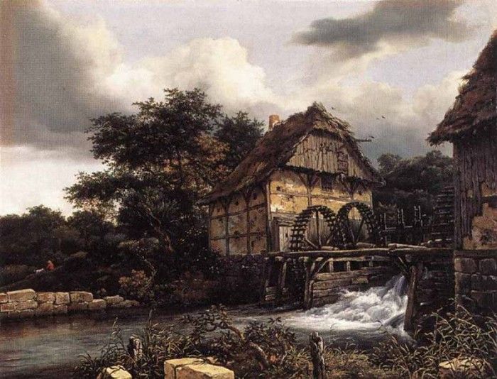 RUISDAEL Jacob Isaackszon van Two Water Mills And Open Sluice. ,  