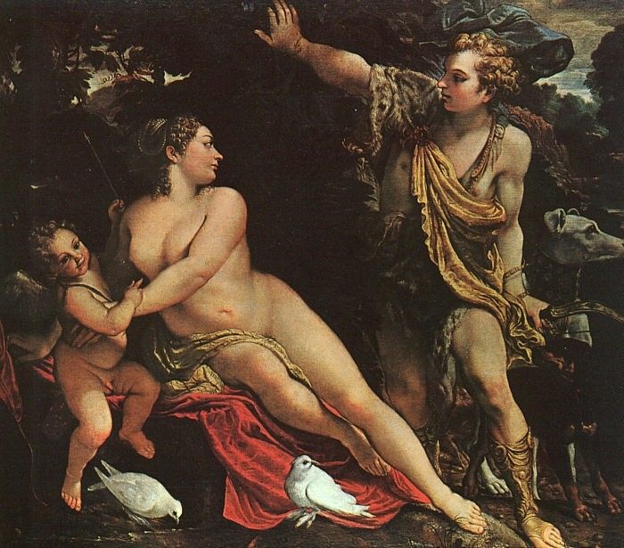 CARRACCI - VENUS, ADONIS, AND CUPID, 1590, OIL ON CANVAS. , 