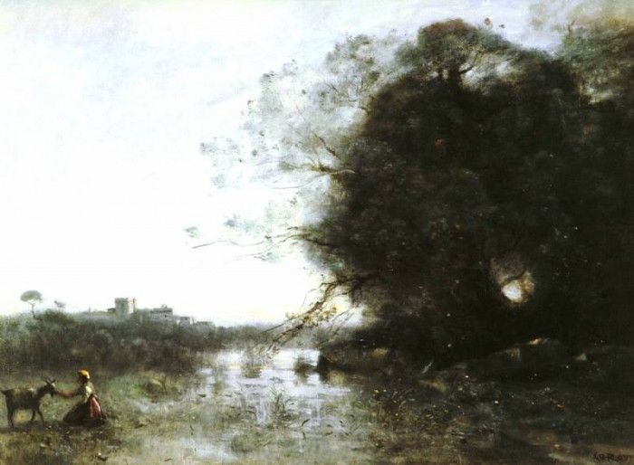 Corot Jean-Baptiste Camille (French) 1796 to 1875 Le Marais Au Grand Arbre Et A La Chevriere O C . , --