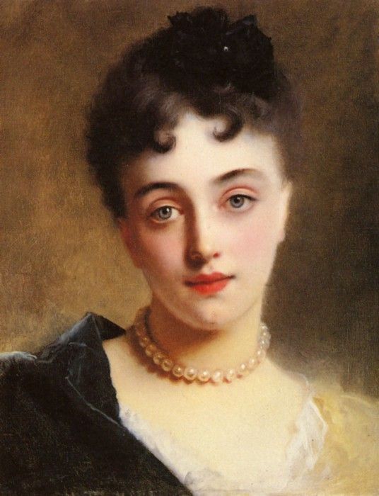 Jaquet Gustave Jean An Elegant Lady With Pearls. ,  