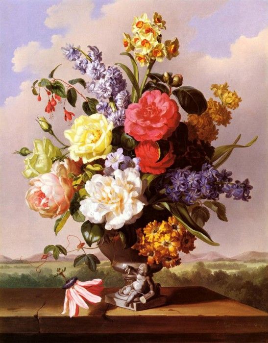Hartinger Anton Flowers In An Urn On a Ledge. , 