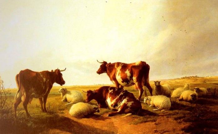 Cooper Thomas Sidney Cattle and Sheep In A Landscape.   