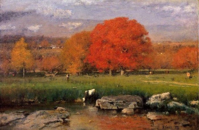 Inness George Morning Catskill Valley aka The Red Oaks. , 
