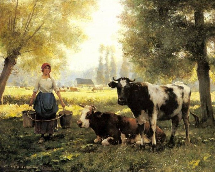 Dupre Julien A Milkmaid With Her Cows On A Summer Day. , 