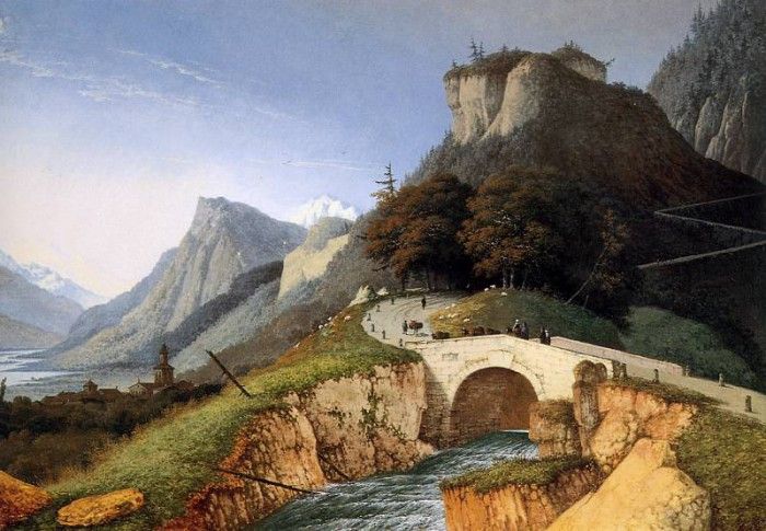 Knip Josephus Mountainous landscape with bridge over stream . Knip, Josehus