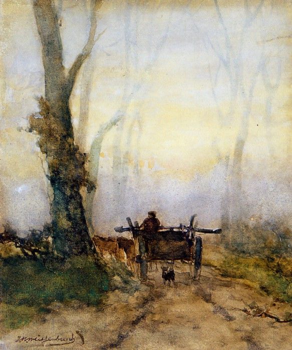 Weissenbruch Jan Man on a cart in wood Sun. Weissenbruch,  