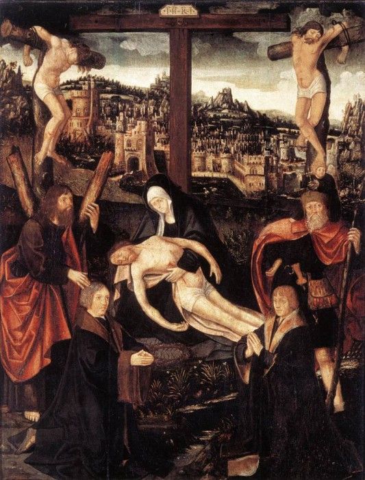 CORNELISZ VAN OOSTSANEN Jacob Crucifixion With Donors And Saints. Oostsanen,   Cornelisz