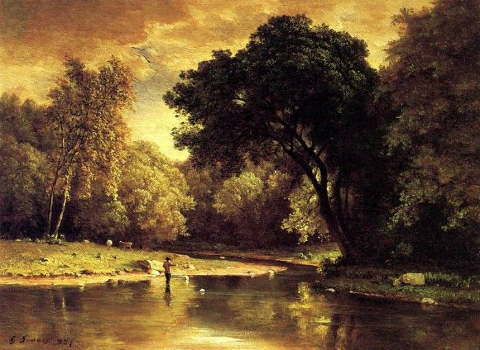 Inness George Fisherman in a Stream. , 