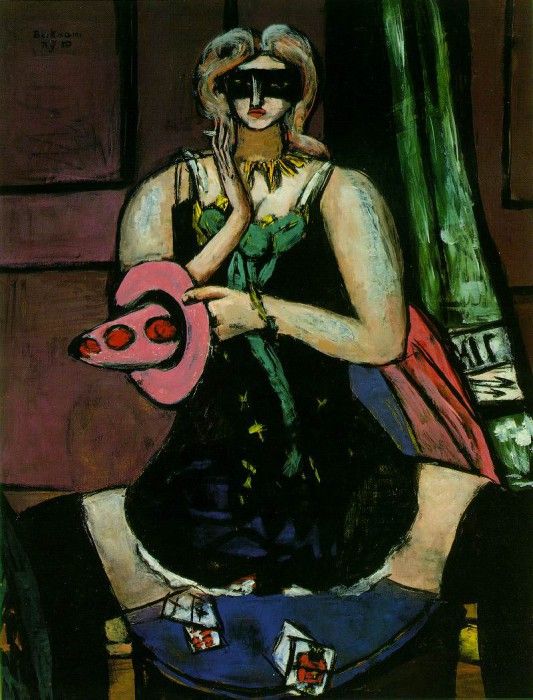 Beckmann,Max Columbine (Carnival mask, green, violet and pin. , 