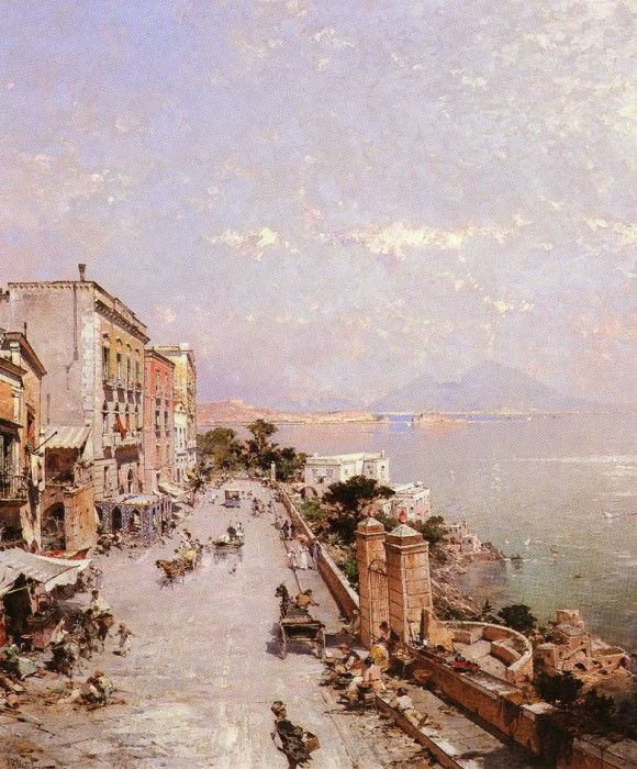 Unterberger Franz Richard (Belgian) 1838-1902 A View Of Posilippo, Naples OC 82.5by70. ,  