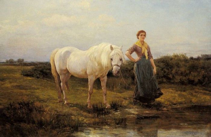 noonday taking a horse to water. , 