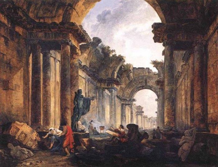 ROBERT Hubert Imaginary View Of The Grande Galerie In The Louvre In Ruins.  