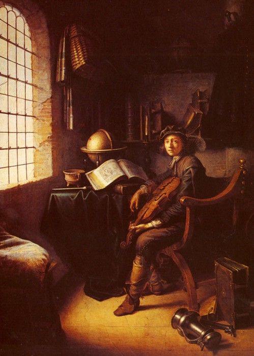 Dou Gerrit An Interior With A Young Violinist (detail). , 