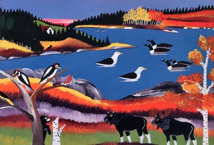 Norris, Joe - Two Moose and Lake with Loons (end. , 