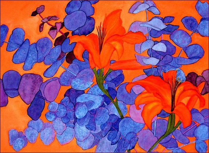 bs-flo- Sara Steele- Eucalyptus And Day Lilies. , 