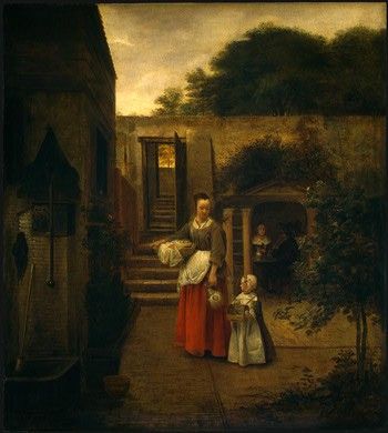 HOOCH,DE WOMAN AND CHILD IN A COURTYARD, 1658-1660, NGW. Hooch, Pieter De