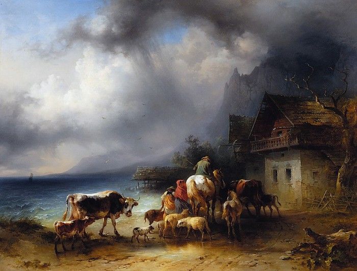 Heimkehr im Gewitter am Attersee. (1856). Gauermann, 