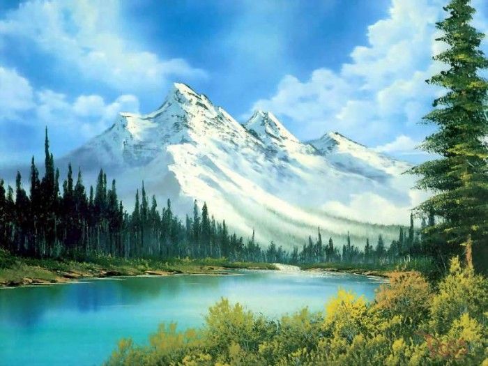 bob ross csg014 mountain waterfall. , 