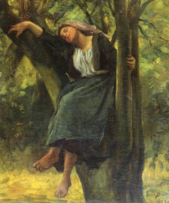 Breton Jules (French) 1827 to 1906 Asleep In The Woods SnD 1877 O C 61.6 by 50.8 cm. , 